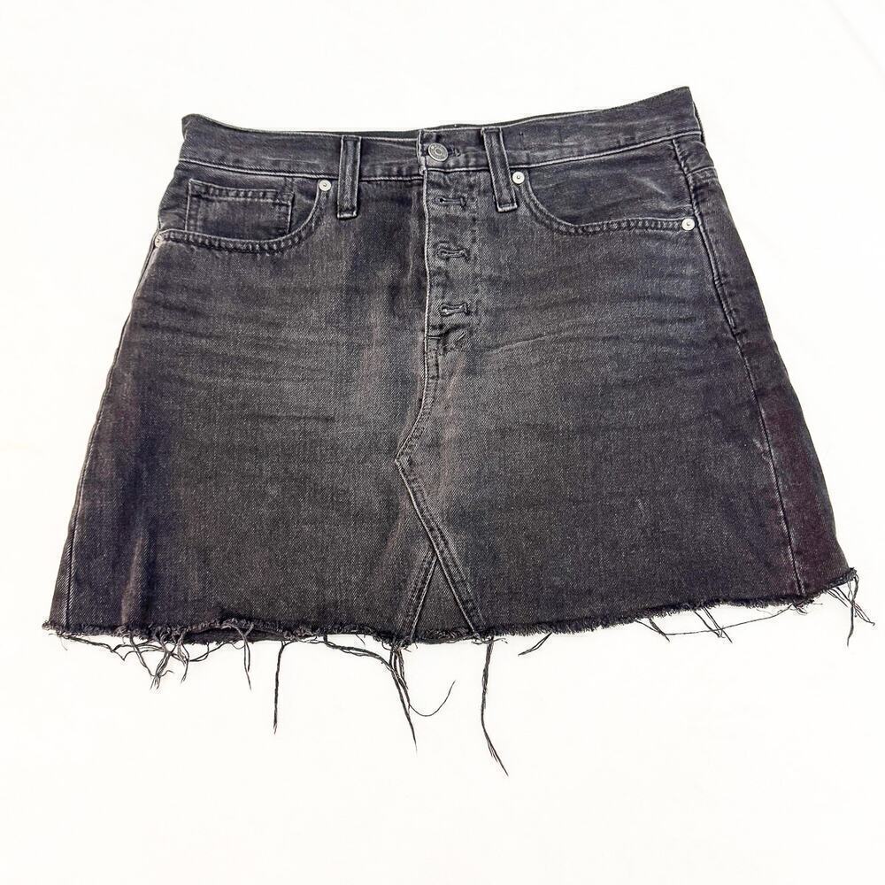 Madewell Rigid Denim A-Line Charcoal Raw Hem Skirt Size 29